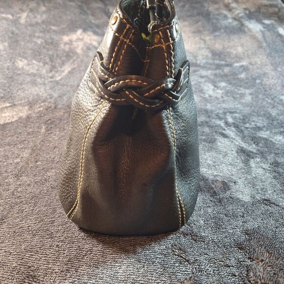 Fossil Round Handle Hand Bag Leather Black Studded Brass Grunge Gothic - Picture 3 of 10